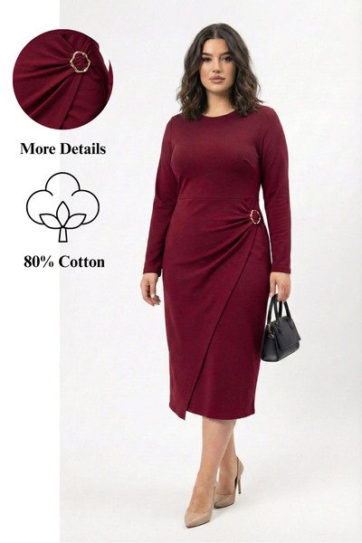 Koza Butik Rochie de damă, mărime mare, cu mânecă lungă, cu cataramă în față,...