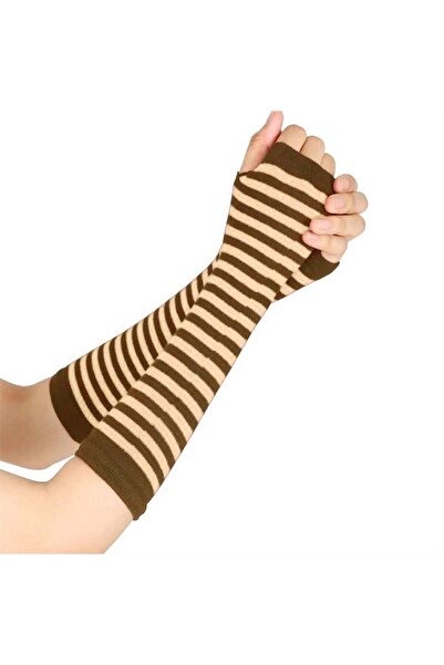 Köstebek Kesik Parmak Bej Kahverengi Çizgili İkili Kolluk