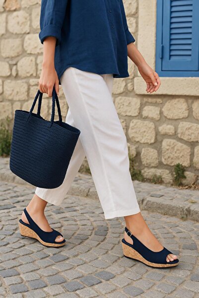 37Numara Γυναικεία παπούτσια με σφήνα μεγάλου μεγέθους 41-42-43-44-ΣΚΟΥΡΟ ΜΠΛ...