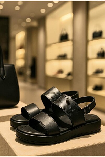 37Numara Large Size Women's Khaki Leather Sandals 41-42-43-44-45-Black Leather