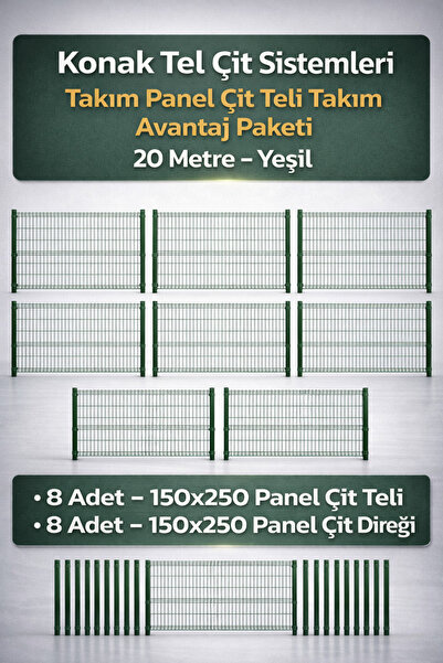 Konak Tel Çit Aksaray 8 Adet Takım Bahçe Panel Çim Çiti 150x250 cm 55X150 mm ...