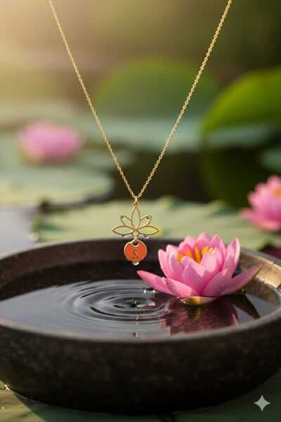 Papatya Silver 925 Ayar Gümüş Turuncu Mineli S Harf Lotus Çiçeği Kolye