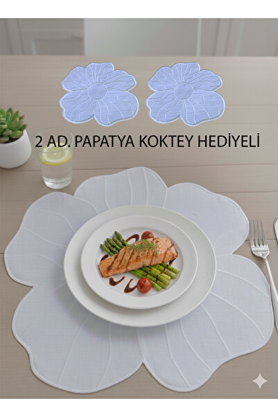 VeraLüx Home 6 Adet Papatya Nakışlı Keten Amerikan Servis ÖZEL LEKE TUTMAZ KUMAŞ