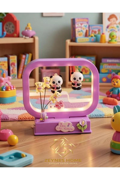 Zeynes Home Sevimli Müzikli Panda Dekoratif Işık LED Gece Lambası I Love You ...