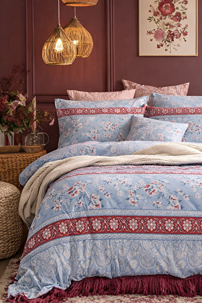 İQON طقم غطاء لحاف مرن فردي باللون الأزرق من LORA