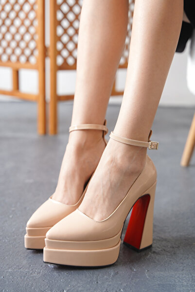 Ayakkabı Ateşi Pantofi de damă - Platformă dublă din piele lacuită nudă, desi...