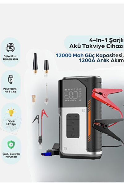 Bosile AUHMA A7755 Akü Takviye Cihazı 12.000mAh Araç Akü Şarj Takviyeli Işıkl...