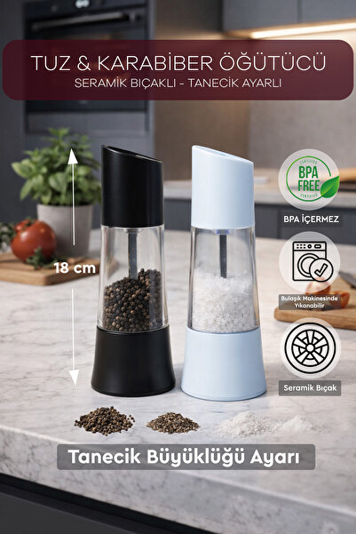 Sunplast Lux Seramik Bıçaklı Tanecik Büyüklüğü Ayarlı Tuz & Biber Değirmeni