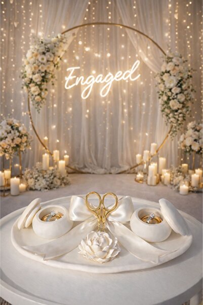 AKANART Minimal Tasarım Nişan & Söz Tepsisi – 2’li Yüzük Kutulu, Dekoratif Çi...