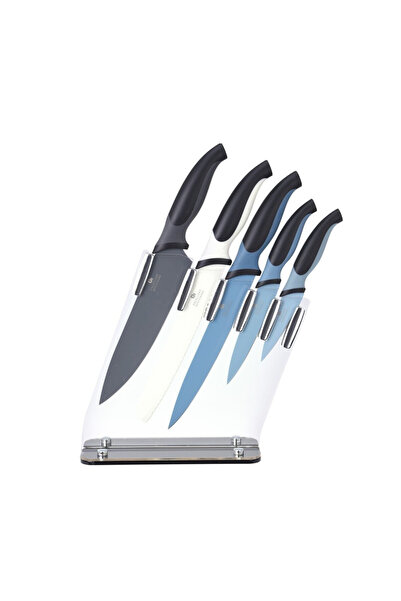 Excellent Houseware Blue Edition knife set, non-stick, acrylic holder, 5 pieces