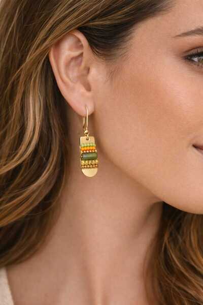 TAKİBUTİGİNİZ Olive Harmony El Örgüsü Miyuki Boncuklu Kadın Küpe