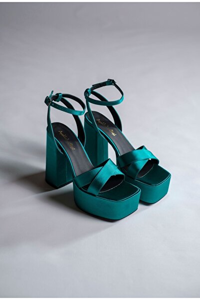 Ayakkabı Ateşi Pantofi de dama cu platforma cu design din satin verde Selena