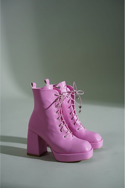 Ayakkabı Ateşi Pantofi de damă cu toc cu șireturi din piele roz Ribel