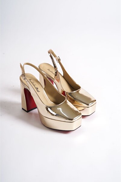 Ayakkabı Ateşi مرآة ذهبية تصميم خاص بكعب متوسط للنساء بكعب عالي تشيلسي