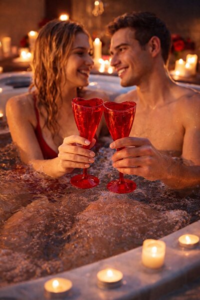 OEM Red plastic stemmed glass, heart shape, Valentine's Day, 20 cm