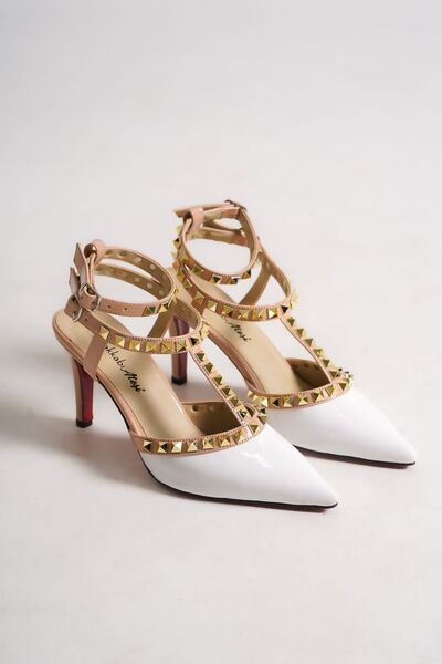 Ayakkabı Ateşi Piele Lacuată Albă Piele Lacuată Nud Troc Design Special Panto...