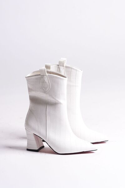 Ayakkabı Ateşi Cizme de damă cu design alb de crocodil Pantofi cu toc joasă B...