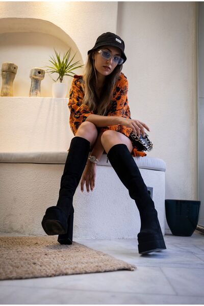 Ayakkabı Ateşi Pantofi de damă cu platformă dublă cu design elastic din piele...