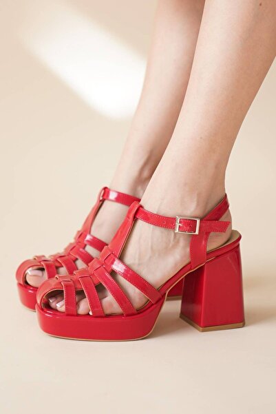 Ayakkabı Ateşi Pantofi cu toc Gladiator din piele roșie Hira