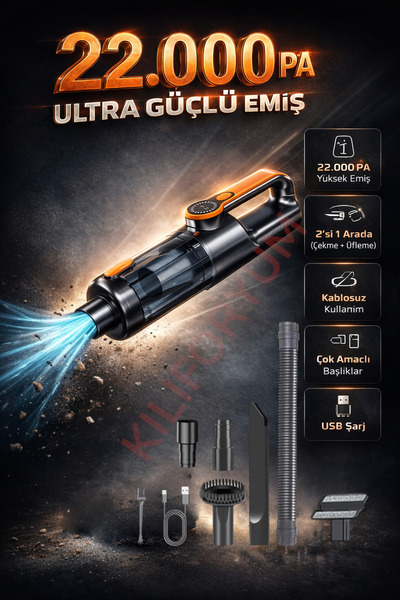 Kılıforyum 22.000 PA Kablosuz Mini El Süpürgesi | Çekme & Üfleme USB Şarjlı, ...