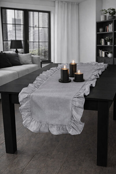 ÇIQRIK HOME Natural Fırfırlı Vintage Gri Runner Ranır 40x110 Cm V1