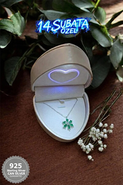 CAN SİLVER 925 Ayar Gümüş Zümrüt Taşlı Manolya Çiçeği Gümüş Kadın Kolye-14 Şu...