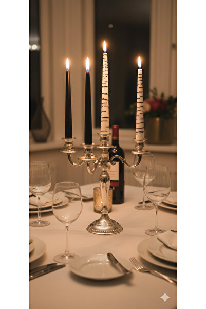 Gizemli Home 4 Lü Set Siyah Zebra Desen - Siyah Şamdan Mumu