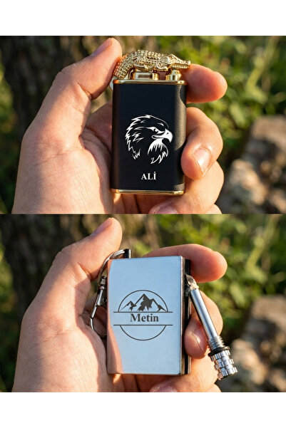 farist Kişiye Özel 2'li Çakmak 1 Adet Çift Alev Gazlı + 1 Adet Benzinli Çakma...