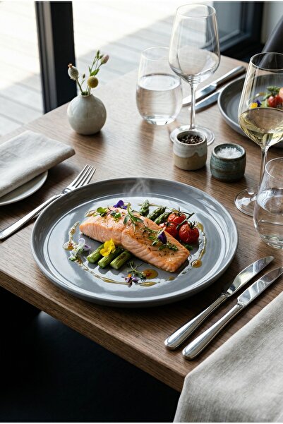 Bonna Gris Ground 27 cm Düz Tabak-Ana Yemek Tabağı-Servis Tabağı