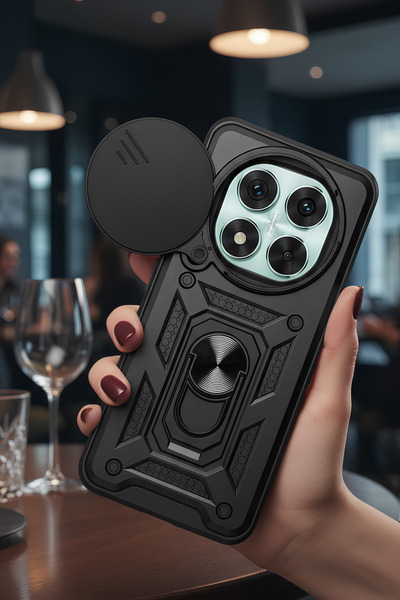 Hatreds POCO X7 Kılıf Sürgülü Lens Korumalı Yüzüklü Stand Olabilen Tank Kapak