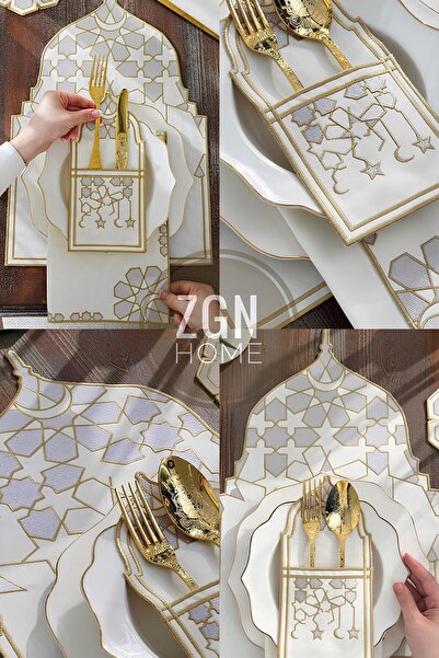 ZGNHome طقم تقديم أمريكي مكون من 19 قطعة مطرزة مقاومة للبقع ومقاومة للماء بتص...