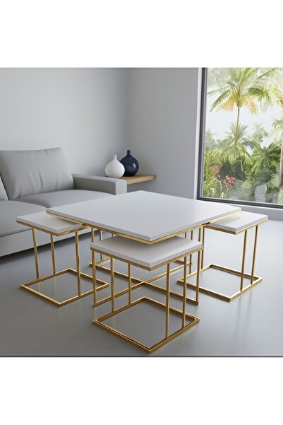 Nokta Sehpa Home RİO 5Lİ SET 4+1 ORTA SEHPA gold beyaz