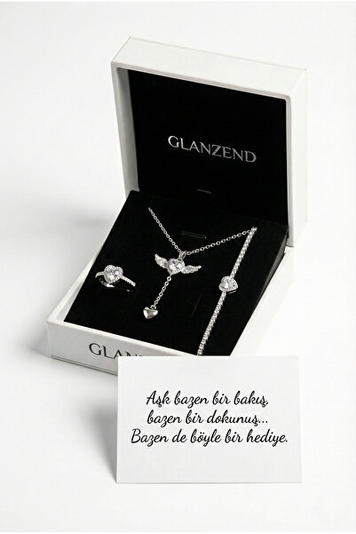 GLANZEND Gümüş Kalp Bileklik Kanatlı Kolye Kalp Yüzük Seti 14 Şubat Sevgilile...