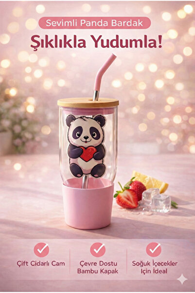 Anka Grup ANKA Bambu Kapaklı Ayı Desenli Çelik Pipetli Bardak Cam Termos Big ...