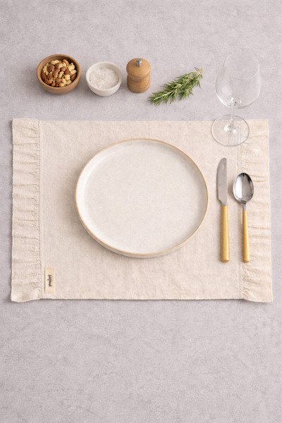 KaiHome Σερβίρισμα 2 τεμαχίων ακατέργαστων λευκών ειδών - Λεπτομέρεια βολάν, ...