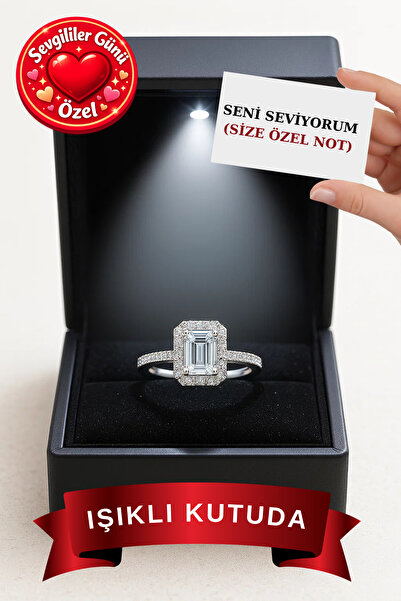 CARAT STONE Işıklı Kutuda Pırlanta Işıltılı Kadın Gümüş Baget Yüzük