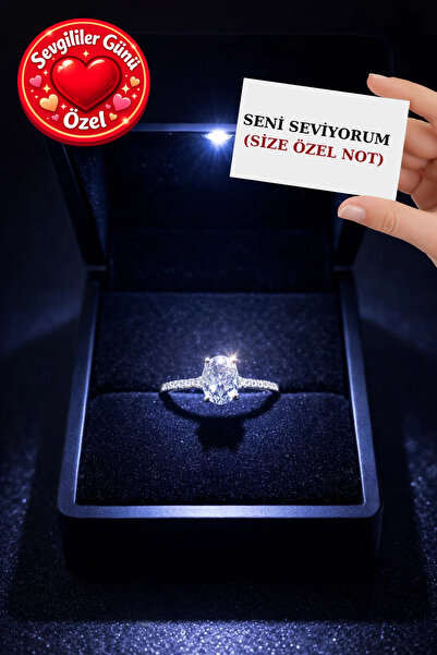 CARAT STONE Işıklı Kutuda 1 Carat Kadın Oval Gümüş Yüzük (pırlanta Işıltılı)