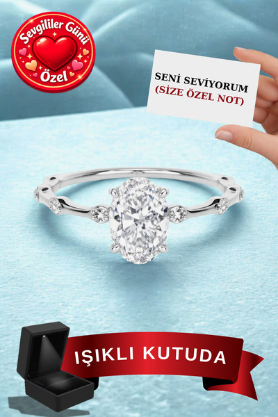 CARAT STONE PIRLANTA IŞILTILI MİNİMAL IŞIKLI KUTUDA GÜMÜŞ OVAL YÜZÜK