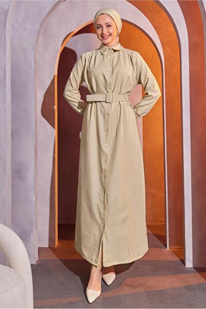 TRENDTESETTÜR KADIN BEJ KEMERLİ ELBİSE T 2104