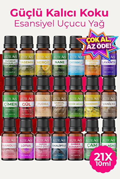 AURAN Eko Set Saf Esansiyel Uçucu Yağ Buhurdanlık Yağı Difüzör Esansı Aromate...