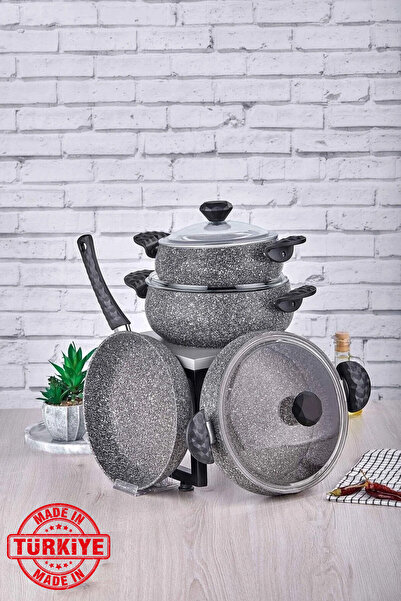 Taç طقم أواني طهي ستون تشابي مكون من 7 قطع، لون رمادي (صنع في تركيا)