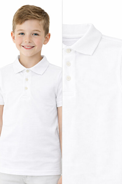 OEM Tricou scoala cu maneca scurta, BAIETI, tip polo, ALB