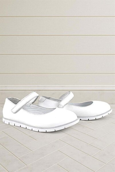 Rakerplus Genuine Leather White Girls' Ballerinas