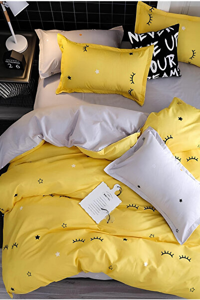 Always Double-Sided Double Duvet Cover Set with Elastic Sheets, Eyelash Yellow