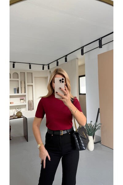 Sezgi Tekin Premium Series Crew Neck Cotton Claret Red Basic Tshirt