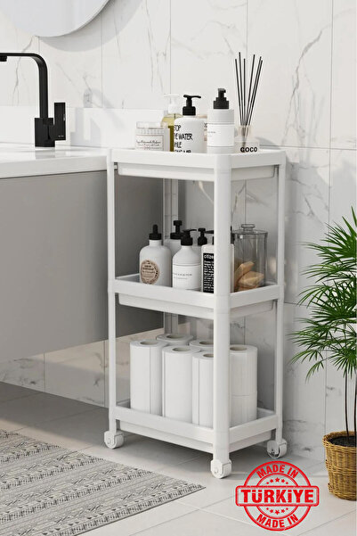 Omaş Household Product وحدة رفوف حمام بثلاثة أرفف (بيغي) - منظم حمام أبيض - خ...