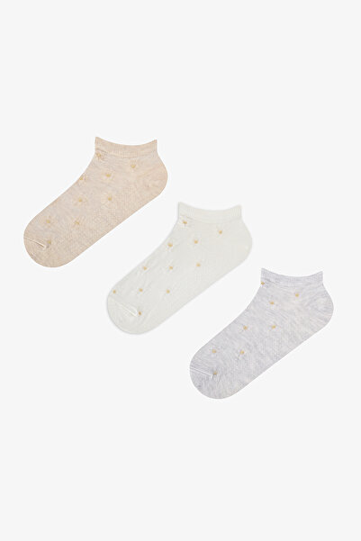 Penti 3 Pairs of Cotton Embossed Floral Patterned Booties Socks