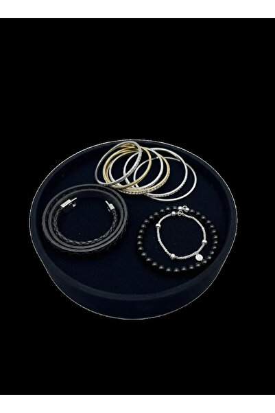MeGass Dekor Suede Fabric Black Color 20X20 cm Round Padded Bracelet Clamp Tray