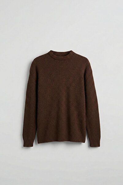 ablukaonline Ανδρικό πουλόβερ με κανονική εφαρμογή σε σκούρο καφέ