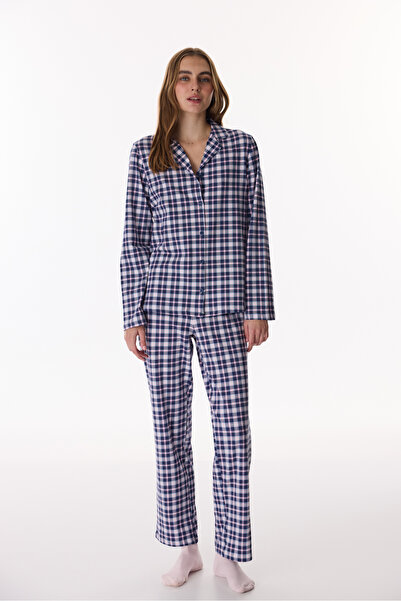 Penti Koyu Mavi Colored Gingham Gömlek Pantolon Pijama Takımı